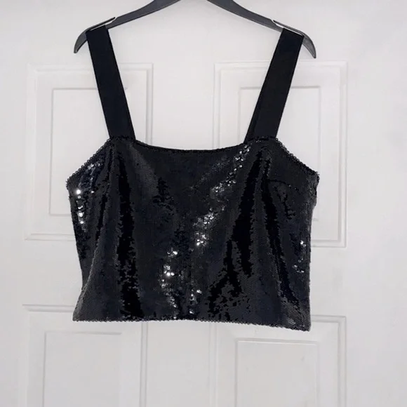 VERONICA BEARD Adi Black Sequin Crop Camisole Top size 14 - Picture 5 of 14